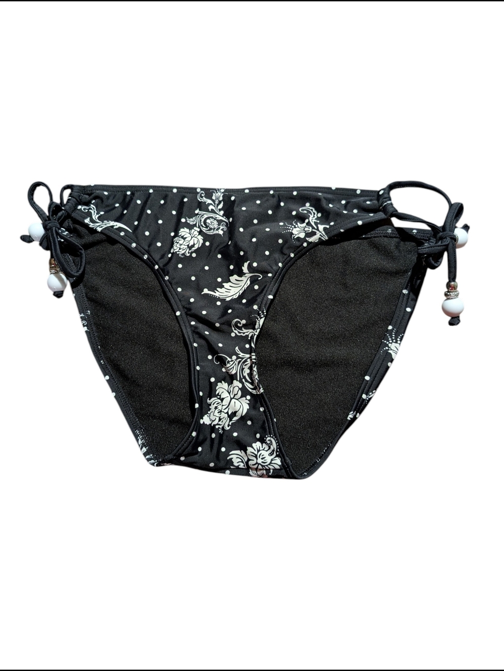 La Vie En Rose Black & White Floral Tie-Side Swim Bottoms